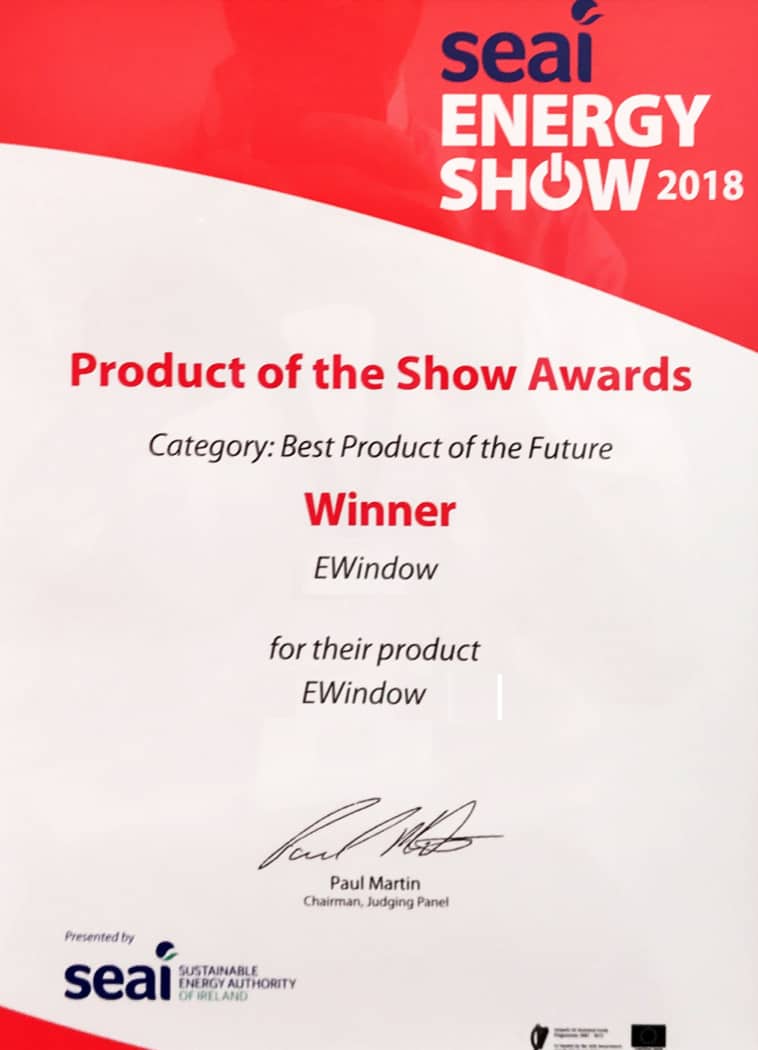 EWindow wins Best Product of the Future, SEAI Energy Show 2018